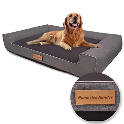 Produktbild: Petsen Personalisierte Hundebett XXL - Große Mittelgroße Hunde - Hundekissen groß – Hundekörbchen - Hundematte mit Gravieren Namen (Grau, L 118 x B 78 x H 17 cm)