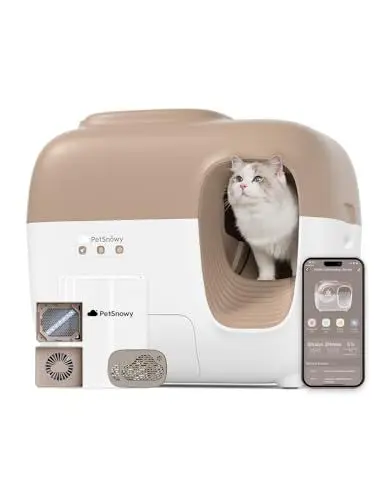 Produktbild: PetSnowy Snow+ Katzenklo Selbstreinigend Katzentoilette mit TiO2 Geruch an der Quelle stoppen/App-Steuerung/7 Schutzschichten/Mehrere Katzen Erkennung, Max Kapazität von 83L für die Katzen 1,5-9 kg