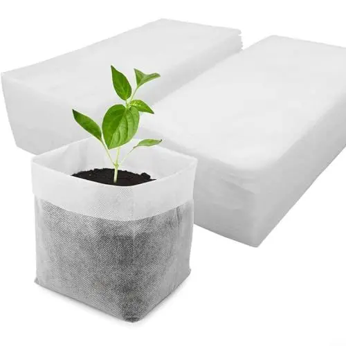 Produktbild: PETSTIBLE Vliesbeutel, flache Öffnung, gefalteter Rand für Blumen, Gemüse, Setzlinge (12 x 15 cm gefaltet), 100 Stück