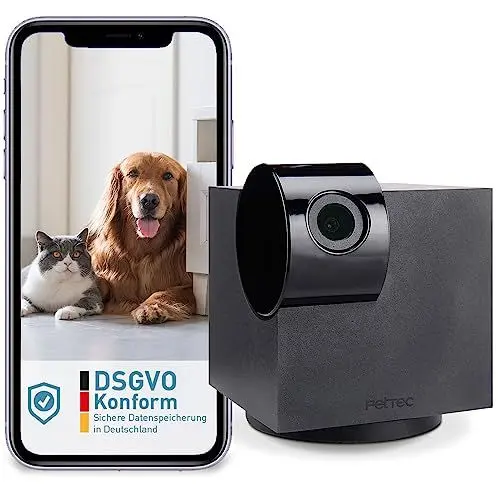 Produktbild: PetTec® Cam 360° Haustierkamera Hundekamera mit App (OHNE ABO-FALLE) - Katzen & Hunde Kamera Zuhause mit Bewegungserkennung & Nachtsichtfunktion - Full HD Rundumblick 360° Schwenken & Neigen - Pet Cam