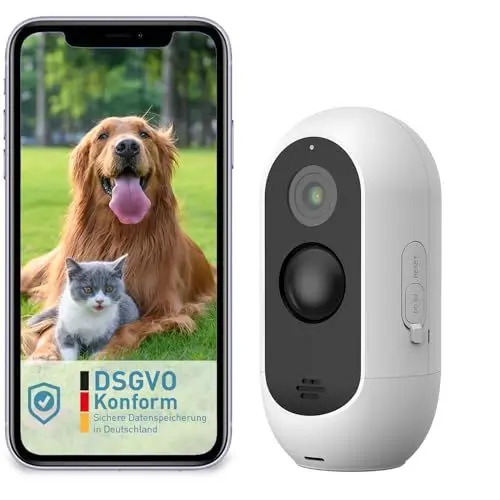 Produktbild: PetTec Outdoor Hundekamera Wireless - Wetterfeste WLAN-Kamera für Hunde mit 3MP, scharfem digitalem Zoom, 2-Wege-Audio, extrem starker Akku - bis zu 9 Monate je Ladezyklus