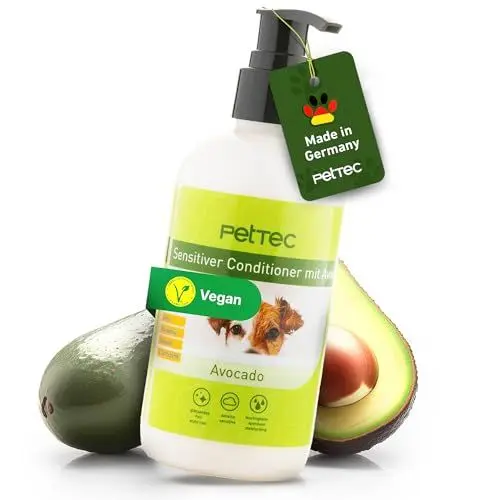 Produktbild: PetTec® - Conditioner für Hunde mit Avocadoöl Essenz 250ml Pumpflasche -Hundeconditioner pH neutral (7) für alle Hunderassen - Fellpflege Hund Paraben-, Silikon- & Duftstofffrei - Spülung Fell vegan
