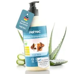 Produktbild: PetTec® - Hundeshampoo sensitiv mit Aloe Vera 500ml Pumpflasche - pH neutrales (7) & rückfettendes Shampoo für alle Hunderassen - Fellpflege Hund Paraben-, Silikon- & Duftstofffrei - Dog shampoo vegan
