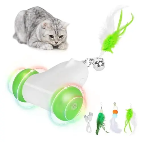 Produktbild: PETTOM Katzenspielzeug Selbstbeschäftigung, Katzenspielzeug Elektrisch Beweglich mit 3 Federn, Interaktives Spielzeug für Katzen mit 2 Geschwindigkeiten USB Aufladbar