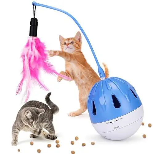 Produktbild: PETTOM Spielzeug für Katzen Interaktives Katzenspielzeug Katzenball Elektrisch mit Federn Katzen Spielzeug EIN Tumbler Spielzeug zum Auslaufen von Lebensmitteln Ohne Batterie