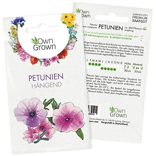 Produktbild: Petunie Samen: Premium Petunien Samen für ca 400 Petunien Pflanzen – Schöne Petunien Blumen Samen Balkon u. Garten Pflanzen – Blumensamen – Petunien Hängend Blumen Saatgut – Blumen für Balkon OwnGrown