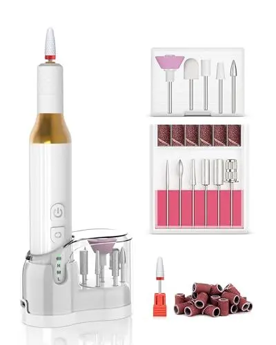 Produktbild: PETYDOOT Nagelfräser,Fräser für Gelnägel 12 in 1 Kabellos Elektrische Nagelfeile Pediküre Maniküre Set für Acryl Gelnägel Nagelfräser für Gelnägel,Nail Drill Weiß