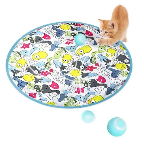 Produktbild: Petyoung Elektrisch Katzenspielzeug Bälle mit Katzenmatte,Interaktives Katzenspielzeug, Intelligentes USB Wiederaufladbarer Katzenspielzeug Ball für Wohnungskatzen, Versteckspielzeug für Kätzchen