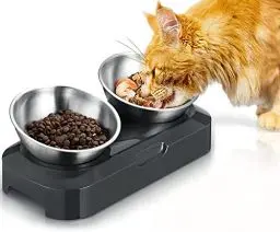 Produktbild: PewinGo Katzennapf-15°Kipphals-Schutzschale Edelstahl Lebensmittelqualität, Maschinenwaschbar,rutschfeste Silikonbasis,für Haustiere Katzen und Welpen