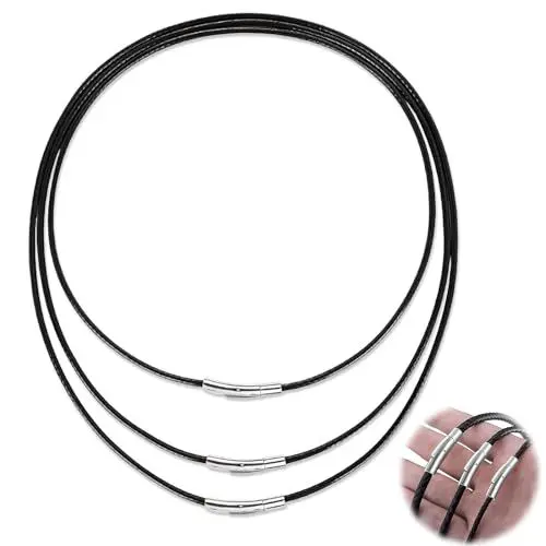 Produktbild: Peysaitr 3 Stück Lederband Halskette, 3MM Lederkette Herren ohne Anhänger, Schwarz Kunstleder Halskette Braid, Kette für Damen, Edelstahl Verschluss Wachs Lederkette (46/51/56cm)