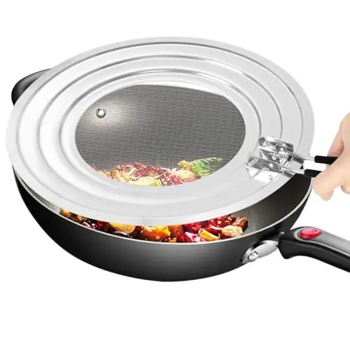 Produktbild: Pfannen Spritzschutz,Pan Splash Guard with Folding Handle,Spritzschutz für Pfannen Ø 20, 24 und 28 cm,Edelstahl Spritzschutz Pfanne,Pfannenspritzschutz Universal zum Schutz vor Fettspritzern