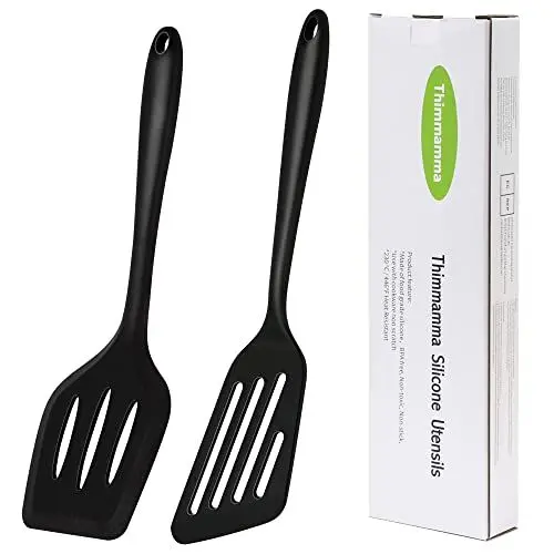 Produktbild: Pfannenwender, Hitzebeständiger Silikon Pfannenwender Spatel Küchenhelfer Set, Spülmaschinengeeignet Antihaft groß Turner Kochgeschirr Schwarz Pfannenwender Zum zum Kochen, Backen, Flip, 34cm