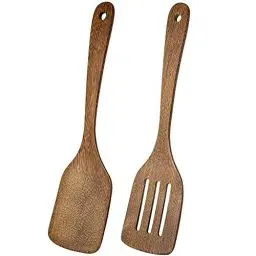 Produktbild: Pfannenwender Holz, 2er Set Geschlitzt Pfannenwender aus Holz Küchenhelfer, 30cm Groß Holz Spatel Kochgeschirr Turner Antihaft Spülmaschinenfest zum Kochen