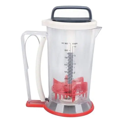 Produktbild: Pfannkuchenteigspender mit Quetschgriff, Waffelteigspender, Sahnespender, Multifunktionaler Manueller Cupcake-Teigtrenner mit Mischfunktion und Messskala