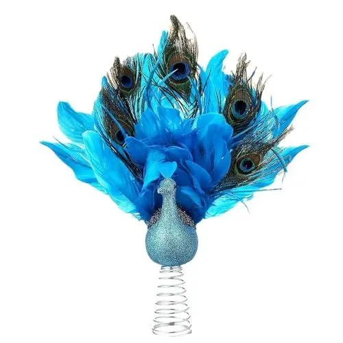 Produktbild: Pfauen-Weihnachtsbaumspitze, Künstliche Pfauenvögel, Blaue Pfauen-Weihnachtsornamente mit Gefiedertem Schwanz für Weihnachtsbaum, Zuhause, Hochzeit, Dekoration,
