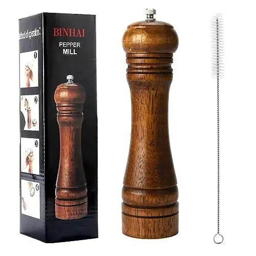 Produktbild: Binhai Pfeffermühle - Holz Mühle Gewürzmühle Salzmühlen Pfeffermühlen Set Mit Verstellbarem Keramikmahlwe Mahlwerk 8 Zoll