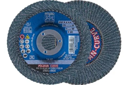 Produktbild: PFERD Fächerscheibe POLIFAN CURVE 2 Stück | Ø 125 mm, Breite M (11 mm), Z40, SGP STEELOX | 69398197 für die präzise Kehlnahtbearbeitung