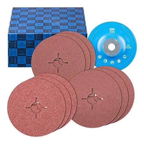 Produktbild: PFERD Fiberscheiben-Set, 10-tlg. | Korund Ø125mm A36, 60, 80 mit GT-Stützteller | 64198001 –
