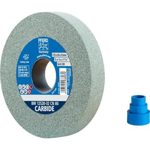 Produktbild: PFERD Schleifbockscheibe CARBIDE, 125x20x32mm, SiC 80, 39009723 – Weiche, aggressive Schleifscheibe für harte Materialien, z. B. Hartmetall, mit Reduzierhülsen (25/20/16mm)