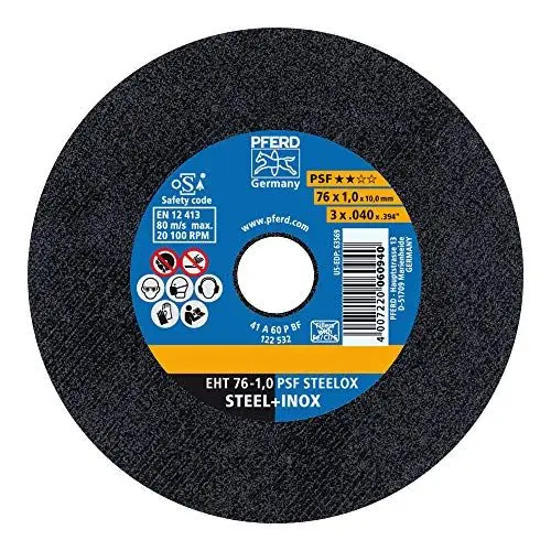 Produktbild: PFERD Trennscheibe PSF STEELOX 10 Stück | 76 x 1,0 x 10,0 mm, gerade | 69198287 – für Stahl und Edelstahl (INOX)