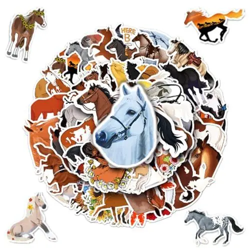 Produktbild: Pferde Sticker Set, 50 Stück Pferde Graffiti Kinder Aufkleber, Wasserfeste Vinyl Graffiti Stickers für Laptop Koffer Helm Motorrad Skateboard Fahrrad, Geschenk für Kinder Jugendliche