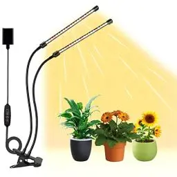 Produktbild: JINHONGTO Pflanzenlampe LED, 2 Köpfe 3000k/5000k/660nm Pflanzenlicht, 3 Lichtmodi & 10 Dimmstufen mit Timerfunktion, Pflanzenlampen für Zimmerpflanzen, LED Pflanzenlampe Vollspektrum