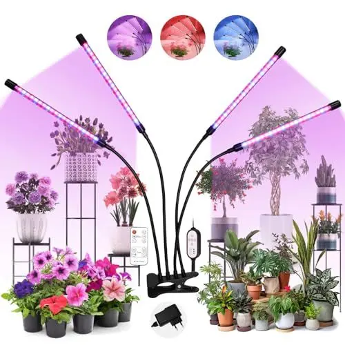 Produktbild: Pflanzenlampe LED, Pflanzenlicht 80 LEDs, Wachstumslampe für Pflanzen, 4000K Pflanzenleuchte, Grow Light mit 10 Helligkeit, 3 Lichtmodi, 4 Köpfe，Wachstumslampe mit automatischem ON/OFF 4/8/12H Timer