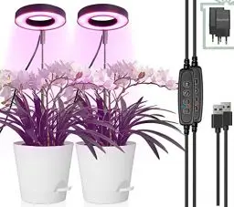 Produktbild: Pflanzenlampe LED, Vollspektrum Pflanzenlicht für Zimmerpflanzen, Höhenverstellbares - Pflanzenwachstumslampe mit Zeitschaltuhr 3/9/12 Std mit USB Adapter, 3 Lichter Modi und 10 Helligkeit,2 Packs