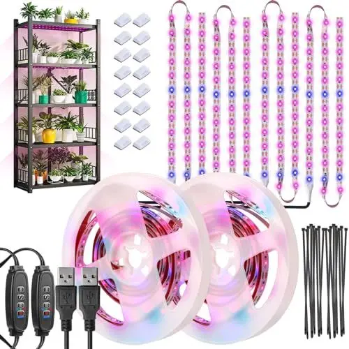 Produktbild: Pflanzenlampe Led Vollspektrum, Wasserdicht Grow Light USB 3/9/12 Auto Timer, Rosa,blau 120led Pflanzenlicht Zimmerpflanzen Gemüse Gartenarbeit Bonsais(2pack)