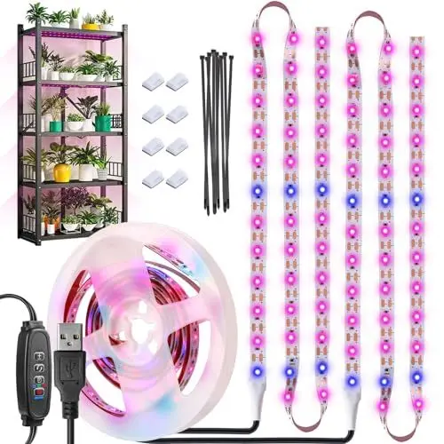 Produktbild: Pflanzenlampe LED Vollspektrum,Wasserdicht grow lampe USB 3/9/12 Auto Timer, Rosa,blau 120led Pflanzenlicht Zimmerpflanzen Gemüse Gartenarbeit Bonsais(6.56FT)