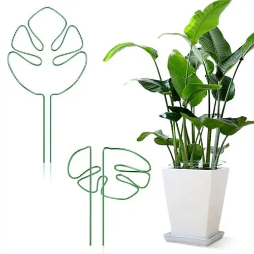 Produktbild: Pflanzenstütze lm Blattdesign, 2er Set Pflanzenstütze Metall Monstera Rankhilfe Vieltaltige Kletterpflanzen Rankhilfe für Außen und Zimmerpflanzen (Grün)