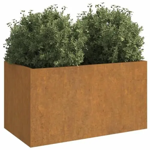 Produktbild: Pflanzkasten aus Cortenstahl, 62 X 30 X 29 cm, Großer Rechteckiger Blumenkasten, Großes Rostiges Garten-Hochbeet aus Metall, für Garten, Terrasse, Balkon