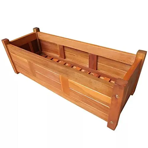 Produktbild: Pflanzkübel Garten Terrasse, Balkonkasten Holz Garten-Hochbeet Akazienholz, 76x27,6x25 cm