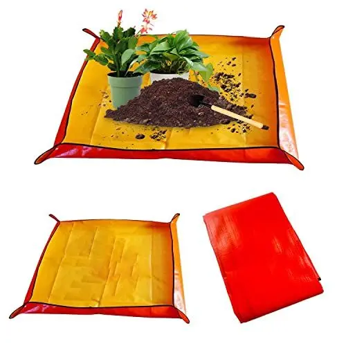 Produktbild: Pflanzmatte, 2 Stücke Umtopfmatte, Orange Pflanzenmatte, Wasserdicht Gartenmatte, Faltbar Gartenarbeitsunterlage Geeignet für Sukkulenten und Setzlinge Erde zu ersetzen(68 x 68 cm/100 x 100 cm)