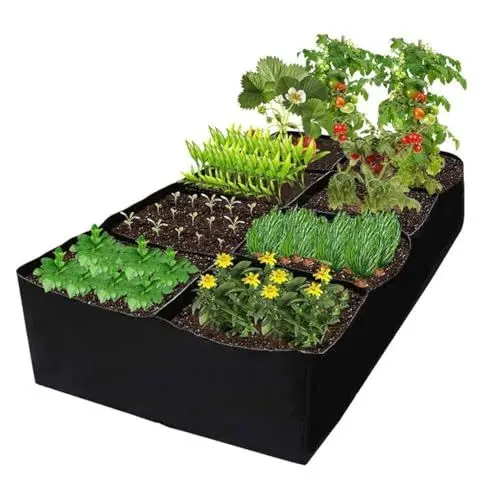 Produktbild: Pflanztaschen, 180 x 90 x 30CM Rechteck Wachsen Taschen, Großer Pflanzsack, Hochbeete für Den Garten, 8 Fächer, Filz, für Mehrere Gemüse, Blumen, Schwarz, 1 MM Dicke Hochbeet Pflanzsack (1 PC)