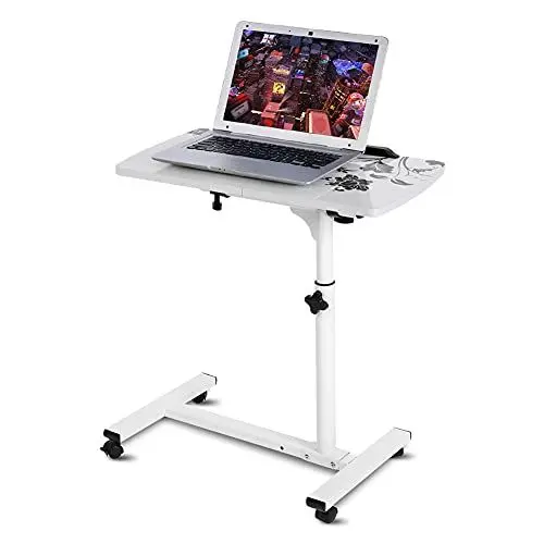 Produktbild: Pflegetisch, Laptoptisch Höhenverstellbar mit Rollen Beistelltisch für Pflegebett Rolltisch Laptop Schreibtisch Computertisch Tischständer Laptopständer Notebook Stehtisch mit 4 Rädern Weiß