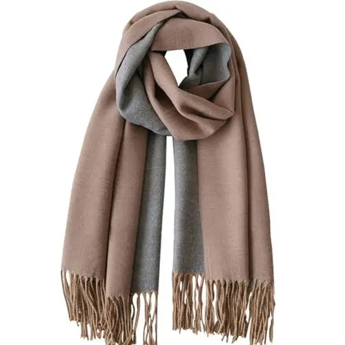 Produktbild: PFLife Damen Kaschmir Schal Wärmender Winter Schal Wendbares Modell mit Fransen Weiche große Kaschmir Decke, 80'' * 27'' (200 x 70 cm), Coffee