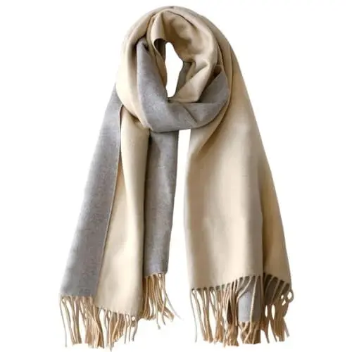 Produktbild: PFLife Damen Kaschmir Schal Wärmender Winter Schal Wendbares Modell mit Fransen Weiche große Kaschmir Decke, 80'' * 27'' (200 x 70 cm), Weiß Grau