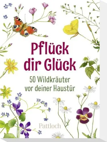 Produktbild: Pflück dir Glück: 50 Wildkräuter vor deiner Haustür | Illustrierte Karten zum Bestimmen und Sammeln von Wildkräutern. Mit Rezeptideen (Geschenke für Naturliebhaber und Gartenfreunde)