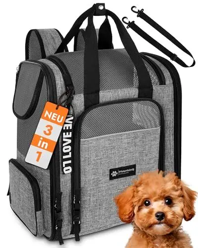 Produktbild: PFOTENKÖNIG Hunderucksack - Premium (3in1) - bis 9kg - Katzenrucksack incl. Gurt - Rucksack für Hunde zum Wandern und Transport - Ideal als Wanderrucksack für Hunde nutzbar