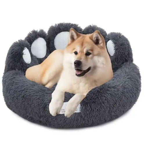 Produktbild: Pfoten&Nasen® Hundebett Bärenpfote Für Große, Mittelgroße und Kleine Hunde, Hundebett Waschbar, Hundekissen, Hundekorb, Hundebett Rund, Dog Bed, Hundekörbchen (Dunkelgrau, L - 85cm)