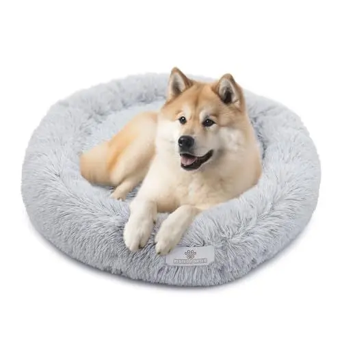 Produktbild: pfoten&nasen® Wolke 7 Hundebett (Hellgrau, M - 75cm) – Flauschiges Donut-Hundekissen für mittelgroße Hunde – Waschbares, Weiches Rundbett – Kuscheliges Hundesofa & Komfort-Schlafplatzed.