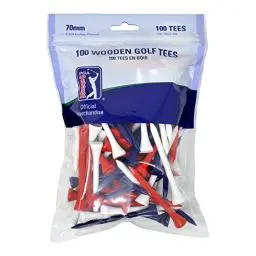Produktbild: PGA Tour Unisex – Erwachsene, Rot/Weiß/Blau Golf-Tees aus Holz, 7 cm, 100 Stück, Einheitsgröße