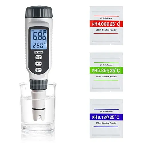 Produktbild: PH Messgerät, Dr.meter PH Messgerät Wasser 0.01Hochpräziser PH Wert Messgerät mit Alarm-LCD-Display und Automatische Temperatur Kompensation für Wasser, Aquarium, Teich, Pool mit Kalibrierpulver