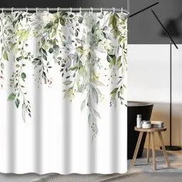 Produktbild: PHANPINT Duschvorhang mit Haken, 200x240cm Shower Curtains Textil Anti-schimmel Wasserdicht Waschbar Duschvorhänge (Grüne Pflanzen)