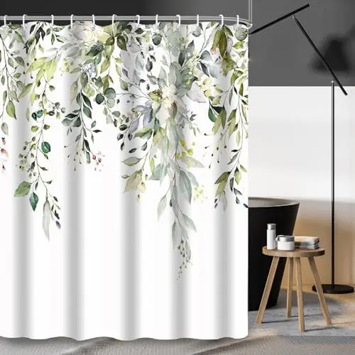 Produktbild: PHANPINT Duschvorhang mit Haken, 200x240cm Shower Curtains Textil Anti-schimmel Wasserdicht Waschbar Duschvorhänge (Grüne Pflanzen)