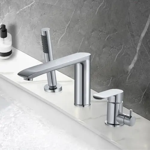 Produktbild: PHASAT 3 Loch Badewannenarmatur, Wannenrand mit Ausziehbarem Handbrause Chrom, Wannenrand Badewanne aus Messing Mischbatterie