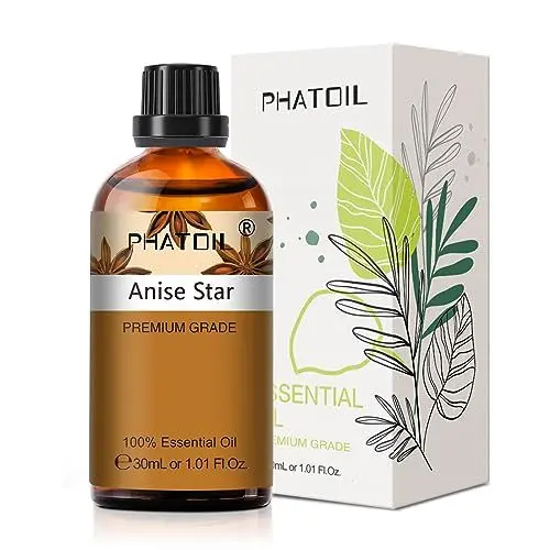 Produktbild: PHATOIL Sternanisöl 30ml, Ätherisches Öl Sternanis Reine Naturrein, Ätherische Öle für Diffuser Aromatherapie, Duftöle Anis Stern für Luftbefeuchter, Kerzen, Duftlampe
