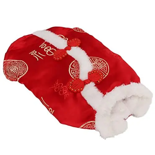 Produktbild: Phefop Tang Suit Haustierkostüm, Attraktiver Festlicher Wintermantel für Kleine und Mittelgroße Hunde, Rote Plüschkleidung für Festivals und Versammlungen (L)