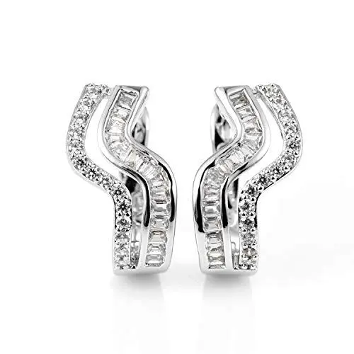 Produktbild: PHENIOTACE Damen Twisted Creolen Ohrringe aus 925 Sterling Silber Rhodiniert und Zirkonia Ohrschmuck Klappohrringe 2cm, 605223
